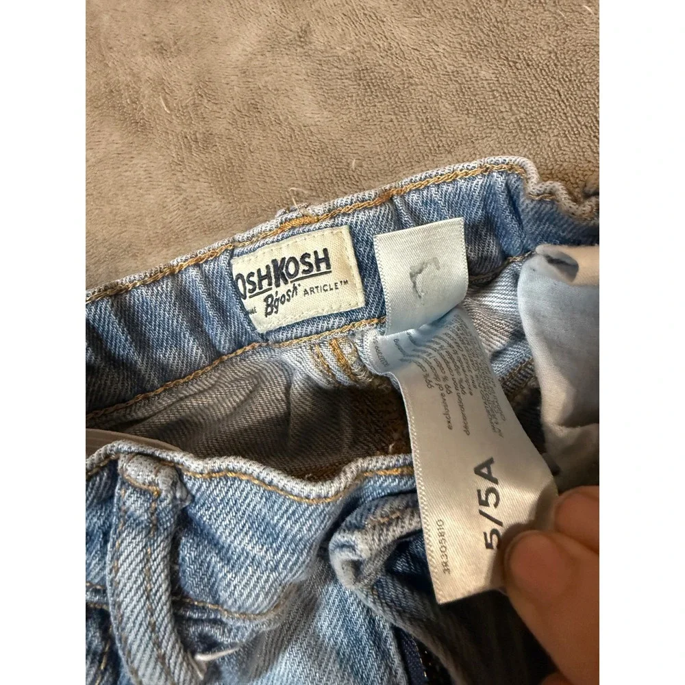 Oshkosh Size 5 Girl Light Wash Flare Jeans‎ Y2K Front Slit Causal Adjustable